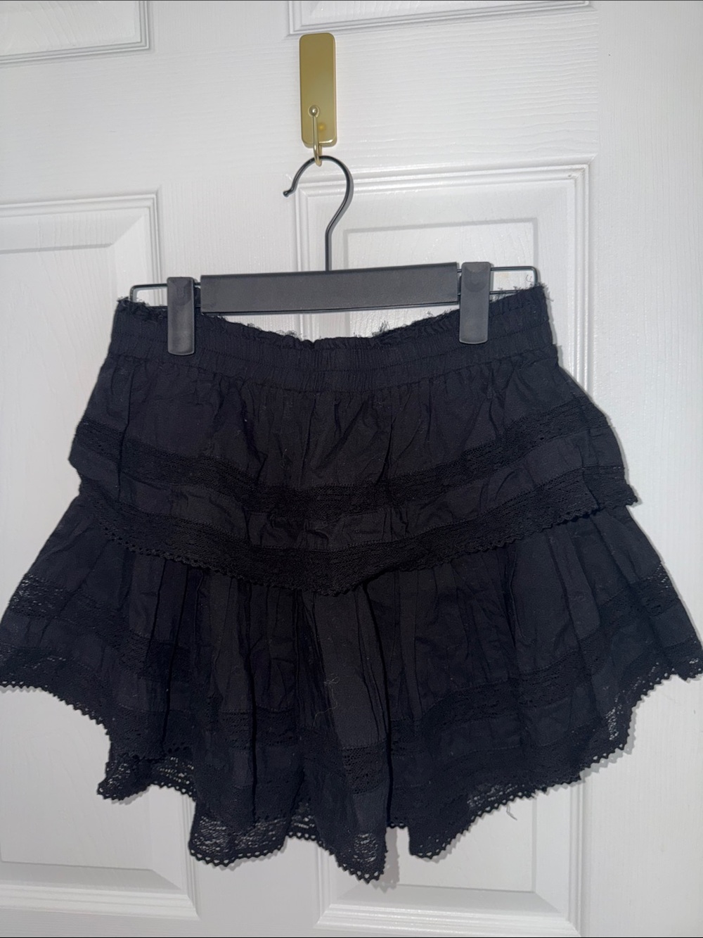 LoveShackFancy Black Tiered Lace Mini Skirt